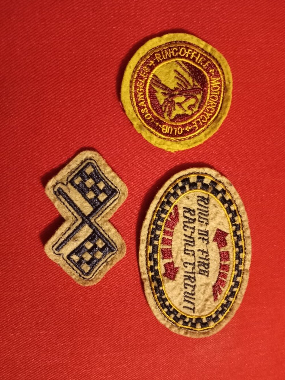 Lot of 3 Ring of Fire Motorcycle Club embroidered felt patches